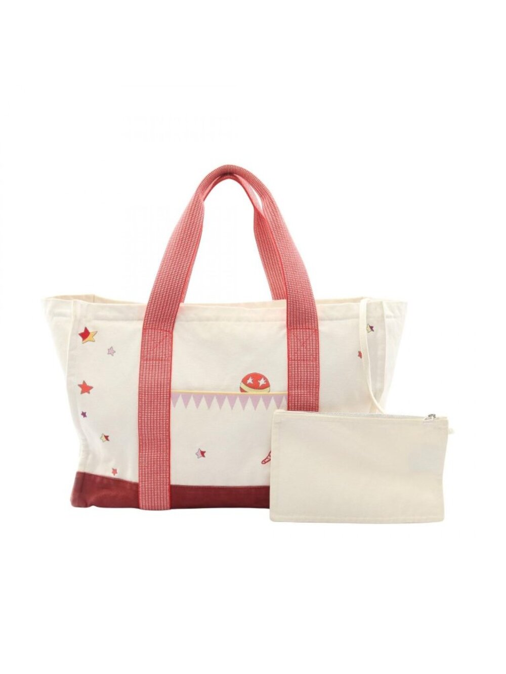 Hermes Tote Bag Circus Diaper Bag White Red Multi Canvas